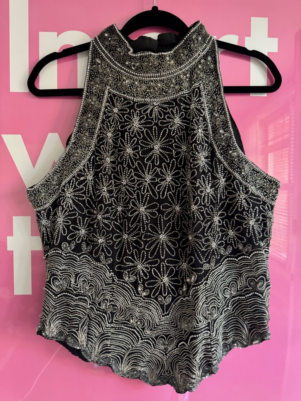 Black Beaded High-Neck Camisole